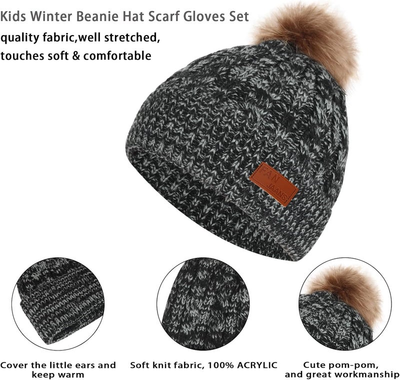 Machomby Kids Hat Scarf Gloves Set, Kids Winter Beanie Hat Scarf Gloves Set with Knit Thick Warm Fleece Lined for 1-6 Years Old - Image 4